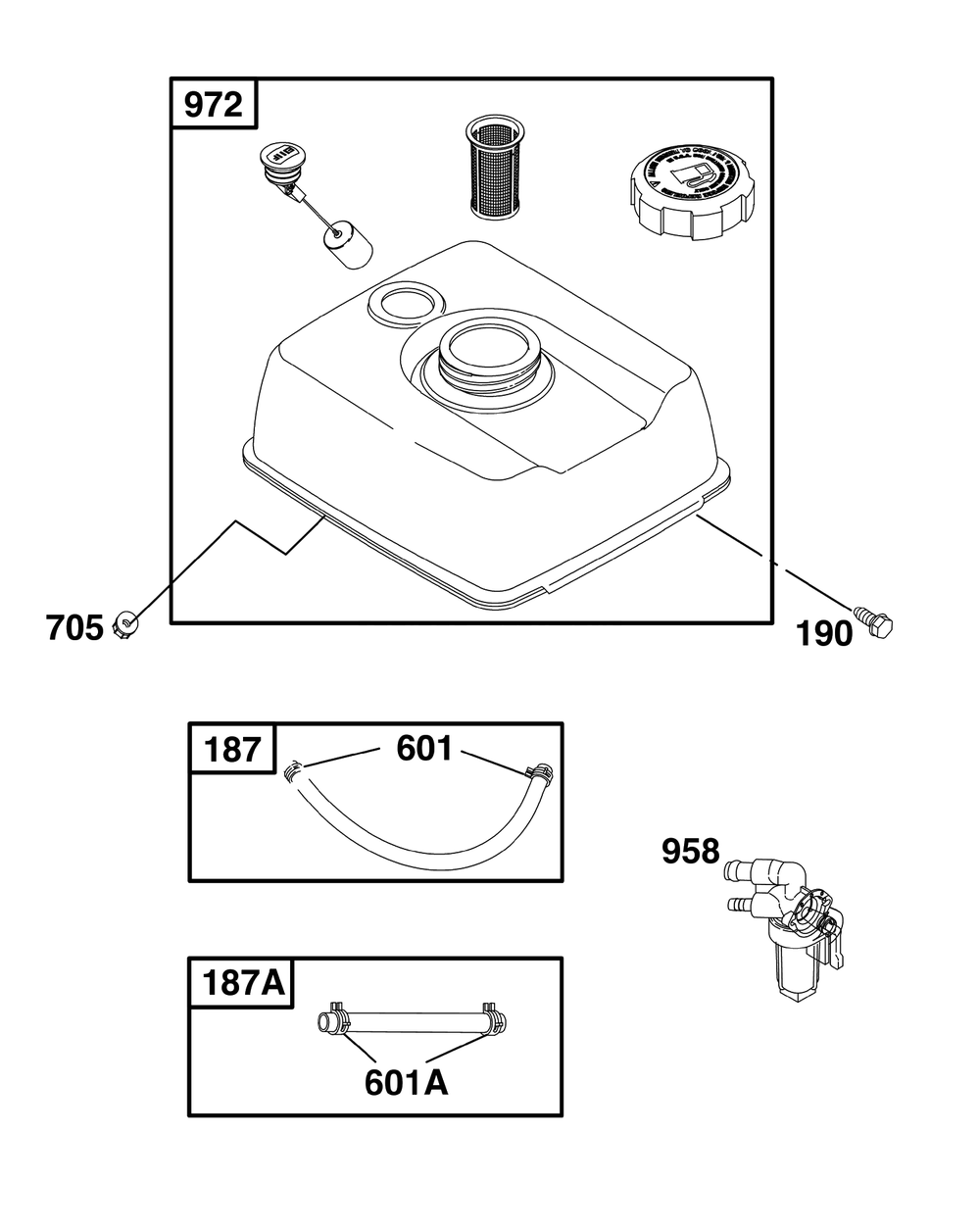Fuel Supply Group Diagram and Parts List for 117432-0624-B1  Briggs and Stratton Engine